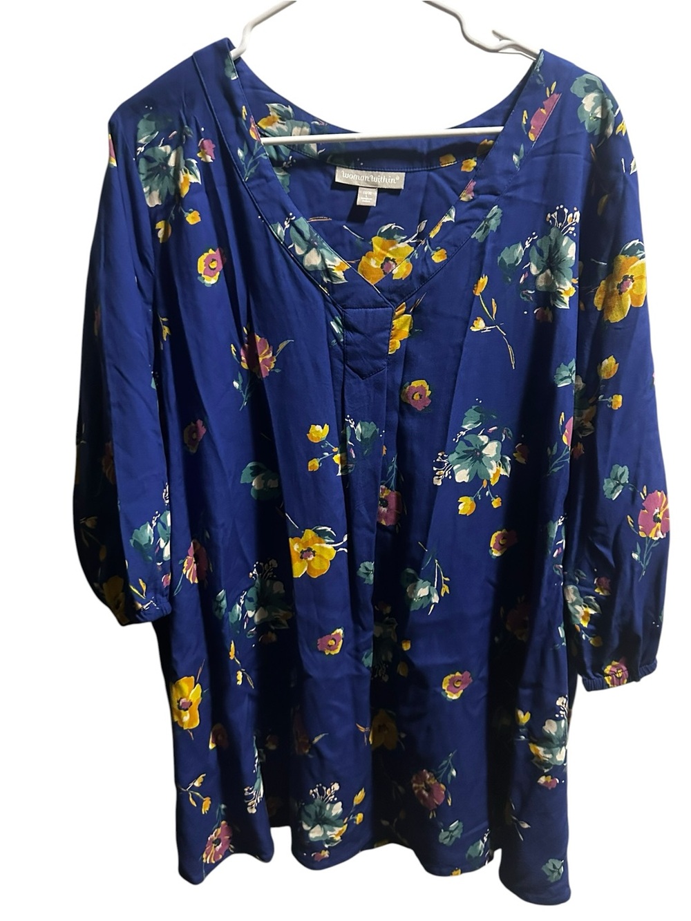 Woman Within Royal Blue Floral V-Neck Tunic size 18/20